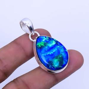 Pendentif en argent 925 avec opale australienne triple, forme poire, fait main, bijoux bohèmes, collier en opale naturelle pour femme - Product Image 2