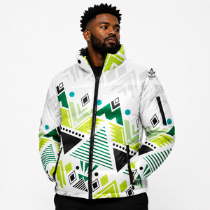 Heritage Masonic Regalia Men Geometric Print Puffer <b>Jacket</b> Windproof Winter Outerwear Stand Collar Zipper Closure Sporty Style - Product Image 1