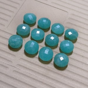 Cabochon rond en amazonite, pierre précieuse facettée, lisse et polie, dos plat, pierre naturelle pour la fabrication de bijoux, fournitures artisanales - Product Image 3