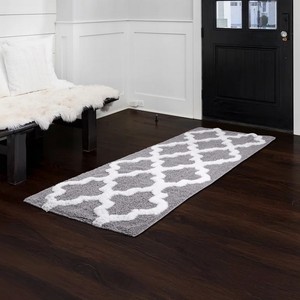 Tapis de bain rectangulaire moderne géométrique 100 % coton réversible, antidérapant, tufté, avec envers en caoutchouc, épaisseur moyenne, broderie pour - Product Image 2