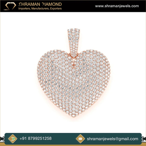 SHRAMAN JEWELS 925 <b>Silver</b> Gold Plated Romantic Heart Shape Round Brilliant Cut Diamond Custom Length Unisex Pendant <b>Necklace</b> - Product Image 4