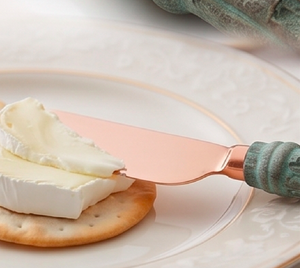 Modern Copper <b>Cheese</b> <b>Knife</b> <b>Set</b> With Green Patina Handles Reusable Metal Tools Eco Friendly For Serving <b>Cheese</b> And Dining Use - Product Image 4