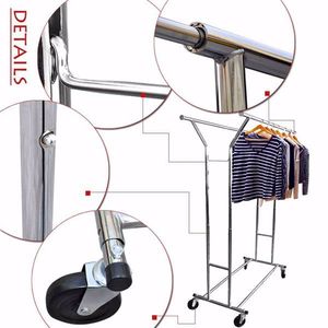 Portable Double Bar Steel <b>Clothes</b> <b>Rack</b> Silver Finish - Product Image 5