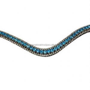 2023 precio al por mayor de alta calidad de cuero genuino bandas para cejas de caballo personalizado nuevo diseño tres filas cristales verde esmeralda Mega Bling - Product Image 5