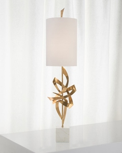 Lampe de table moderne de luxe avec ruban doré, base en marbre, abat-jour en tissu, éclairage LED élégant Art Déco, décoration de chevet, salon - Product Image 3