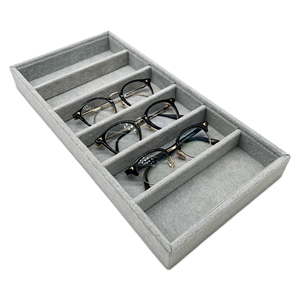 Boîte de rangement pour lunettes en tissu gris, 6 compartiments, étui rectangulaire pour lunettes de soleil - Product Image 3
