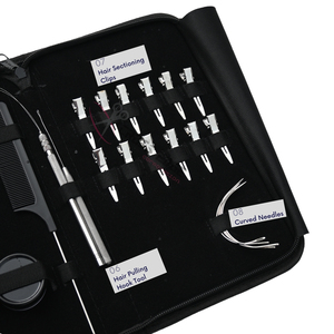 Kit d'outils d'extension de cheveux Elite Silver avec pince à sertir plate de 7 pouces, outil à boucles, crochet de tirage, aiguilles courbées et boîte à perles - Product Image 4