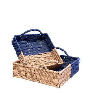 Panier de rangement emboîtable bicolore en corde de papier, sélectionné avec soin, avec poignées, pour la maison, l'hôtel, la station balnéaire, les étagères, les placards et la décoration de bureau - Product Image 1