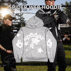 Sweat-shirt à capuche tendance de haute qualité pour homme et femme, style européen et américain, chaud, sportif, imprimé toile d'araignée, 100% coton - Product Image 2