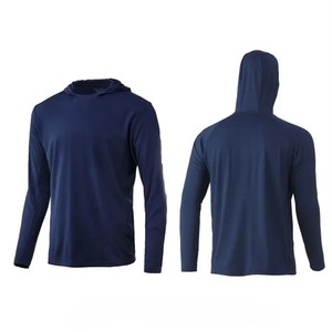Men's Orange Hooded Long Sleeve Moisture Wicking <b>Polyester</b> <b>Shirt</b> Summer Regular Fit Solid Color Pullover Top - Product Image 2