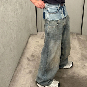 Glory Custom Double Waisted Denim Jeans <b>Pants</b> Premium Quality Denim Wide Leg Oversized <b>Pants</b> For Streetwear OEM Wholesale - Product Image 2