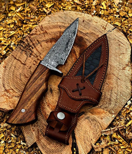 Couteau de chasse à lame fixe de haute qualité avec manche en bois et étui en cuir, couteau de survie portable fait main pour le camping en plein air - Product Image 1