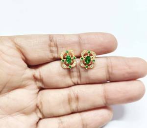 <b>Emerald</b> Cubic Zirconia 925 Sterling Silver <b>Stud</b> Handmade Gemstone Dainty Earrings For Women - Product Image 5