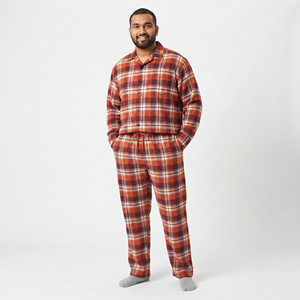 Ensemble de pyjama à carreaux pour homme en flanelle, chemise boutonnée, vêtements de nuit chauds - Product Image 1