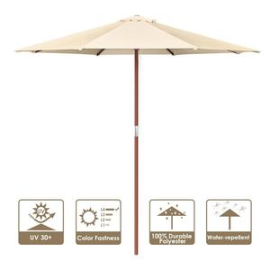 Stylish 9 ft Patio Umbrella with Wooden Ribs & Aluminum Frame Wooden Pole Backyard Market Umbrella Deck Ga - Product Image 2