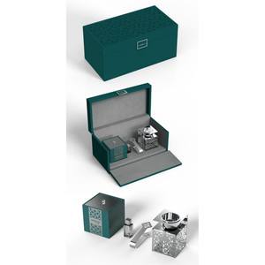 Elegante Juego de Decoración para el Hogar de Estilo Oriental, Mubkhar de Metal Dorado Cortado con Láser y Cuaderno de Cuero Azul Marino Premium, Juego de Quemador de Incienso para Oficina - Product Image 5