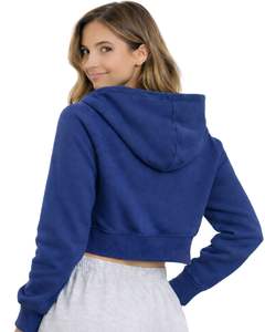 Sweat-shirt à capuche zippé court personnalisé bleu marine pour femme, à manches longues, en molleton décontracté, style streetwear et activewear - Product Image 2