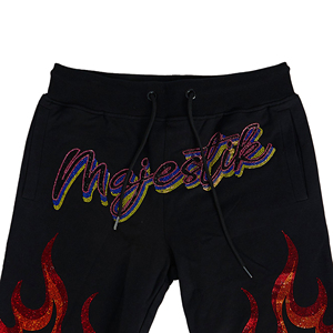 Shorts pour homme noirs à imprimé flamme pailleté, taille élastique, style décontracté, tissu tricoté respirant - Product Image 5