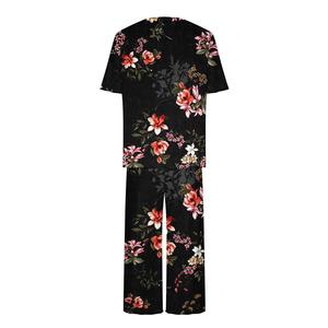 Conjunto de Pijama Informal para Primavera/Verano, 95% Poliéster, 5% Elastano, Tejido Suave, Estampado Floral, Cintura Elástica, Cierre Frontal Rápido - Product Image 4