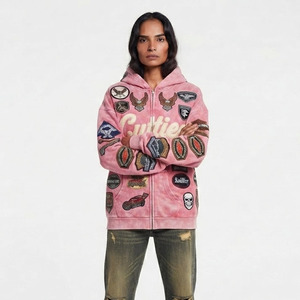 Sweat à capuche oversize en polaire pour femme, personnalisable avec logo, style streetwear épais, à épaules tombantes - Product Image 4