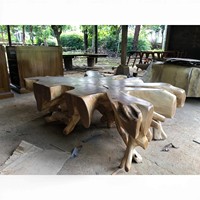 Table basse de luxe en racine de teck massif naturel, sculptée à la main, bord brut, bois sculptural moderne, mobilier de maison durable, base unique en racine