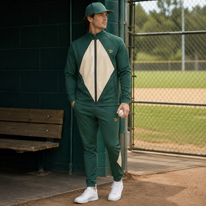 Ensemble de survêtement de baseball vert forêt avec veste zippée intégrale et pantalon de sport fuselé, uniforme d'entraînement d'équipe - Product Image 4