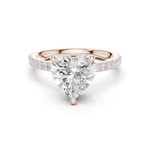 Bague unisexe luxueuse en or avec un diamant de 3 carats taille cœur cultivé en laboratoire et halo caché, cadeau spécial pour fiançailles - Product Image 3