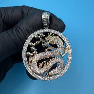 Pendentif Dragon de Luxe en Argent Sterling Plaqué Rhodium, Moissanite Taille Brillant, Sertissage Pavé, Breloque Animale Thème Hip Hop, Unisexe - Product Image 3