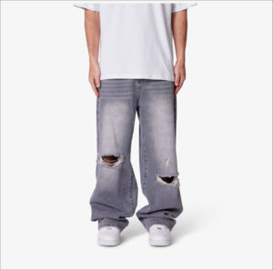 Pantalones de hombre al por mayor: Jeans baggy de mezclilla lavada estilo streetwear, nuevos jeans acampanados baggy de mezclilla lavada para hombre, de cintura media y bajo precio. - Product Image 1