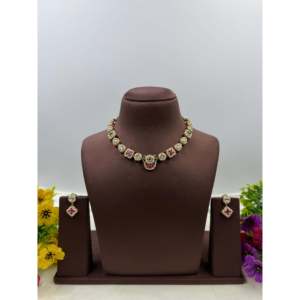 Avantika Heritage Delicate <b>Gold</b>-Plated CZ Necklace & Earring <b>Set</b> for Bridal - Product Image 2