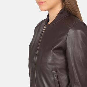 Blouson Bomber en Cuir de Mouton Marron Furat Leathers, Matelassé, Écologique, Séchage Rapide, Broderie 3D, Respirant, Hiver, Femme, Col Montant - Product Image 3