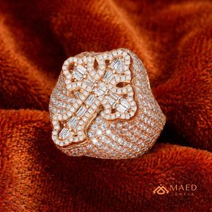 Moissanite Hip Hop <b>Cross</b> Pave <b>Ring</b> <b>Silver</b> Gold Rose Gold Finish Luxury Statement Jewelry Gift Everyday Wear Unisex Fine - Product Image 5