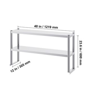 Lavello da Lavoro a Doppio Livello in Acciaio Inossidabile 12 x 48 Pollici con Ripiano Superiore e Altezza Regolabile - Product Image 2