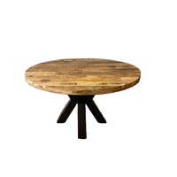 Table à manger ronde moderne en bois massif, faite à la main, 6 places, pieds en bois, design industriel, style farmhouse, pour hôtel, mobilier de salle à manger