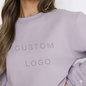 Womens Lavender Solid "CUSTOM LOGO" Text Print Crew Neck Oversized <b>Sweatshirt</b> and Shorts Set <b>Long</b> Sleeve Casual Streetwear - Product Image 6