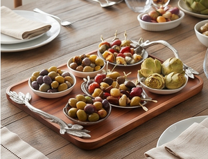 Plateau de service élégant en bois avec poignées en feuille d'argent, finition laquée, usage résidentiel, accessoire de table moderne - Product Image 4