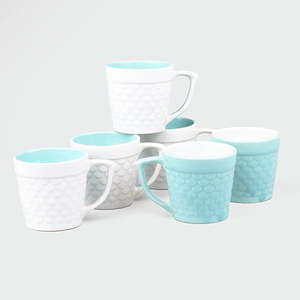 Set of 6 Fish Scale Textured Ceramic <b>Tea</b> <b>Mugs</b> Porcelain Vintage Style 90ml/200ml/220ml Cups for Afternoon <b>Tea</b> - Product Image 1