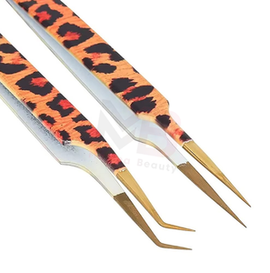 แหนบต่อขนตาสแตนเลสลายเสือดาว สำหรับช่างต่อขนตา ปลายตรงและโค้ง - Product Image 4