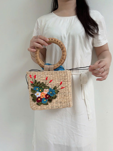 Bolsos de Mujer de Jacinto de Agua Ecológicos y a la Moda para el Verano, con Flores, Cierre Abierto, Dos Correas, Forma de Media Luna, Naturales para la Playa - Product Image 4