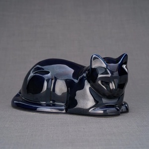 Urna para Cenizas de Mascotas en Forma de Gato Dormido, Color Azul Marino, Metal, con Acabado Brillante, Recuerdo Conmemorativo para el Hogar - Product Image 2