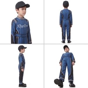 Traje de Carreras de Manga Larga para Niños KhumBro, Diseño a Cuadros Azul y Negro con Llamas, Transpirable, para Todas las Estaciones, Ropa de Motociclismo Infantil - Product Image 2