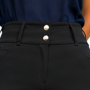 Leggings de equitación negros personalizados para mujer, de cintura alta, elásticos, con tela texturizada y diseño de bolsillo frontal. - Product Image 5