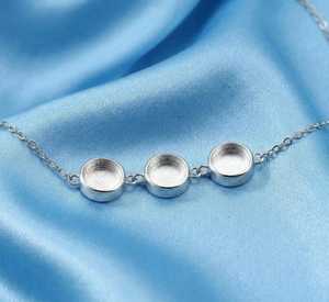 Collier souvenir en argent sterling 925, 3 pièces, avec résine laiteuse ronde de 8 mm à double sertissage, et chaîne DIY de 16+2 pouces, bijou commémoratif - Product Image 5