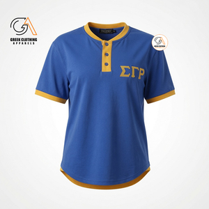 Ropa Griega, Camiseta Polo Sigma Gamma Rho Azul y Amarilla Bordada, 100% Algodón Ecológico de Secado Rápido, Corte Regular, Manga Corta - Product Image 1