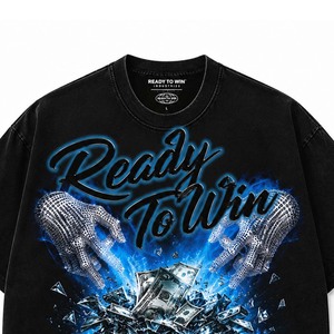 เสื้อยืดโอเวอร์ไซส์ผู้ชาย Ready To Win ลายพิมพ์ คอโอ แขนสั้น ผ้าคอตตอนเจอร์ซีย์ 100% ทรงพอดีตัว - Product Image 4