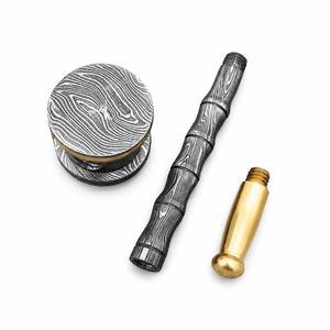 Jexmoo Pipa de Fumar Recta Reutilizable de Acero de Damasco de Lujo Hecha a Mano con Funda de Cuero, Regalo para Papá, Esposo, Novio - Product Image 5