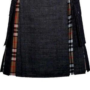 Men's <b>Wool</b> Kilt Solid Black Tartan Lined Hybrid Skirt Regular Fit Adult Size In-Stock - Product Image 3