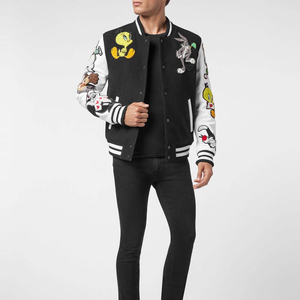 Vestes personnalisées de style universitaire en laine, cuir et coton, coupe-vent, col montant - Product Image 4