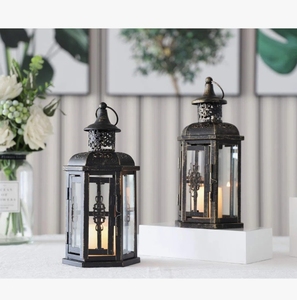 Lanterne à bougie en métal vintage, style marocain, noir antique, porte-bougie de table, lanterne décorative suspendue, ensemble pour la décoration de la maison - Product Image 1