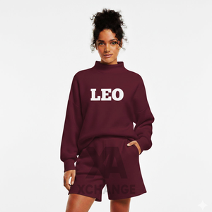 Womens Winter Oversized Mockneck Sweatshirt Loose Fit Fleece Pullover Short Sleeves Side <b>Split</b> Design Embroidered Front Logo - Product Image 1